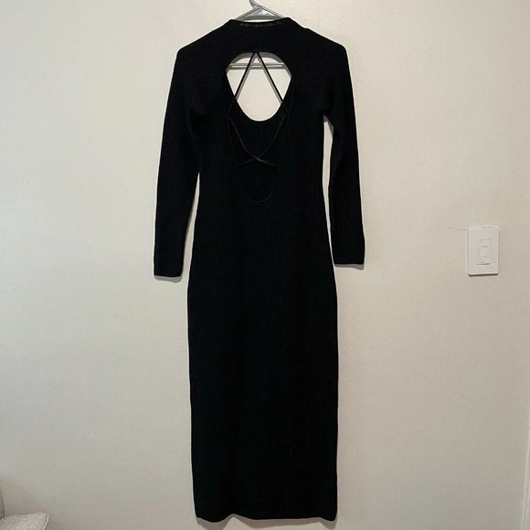 The Sei Black Textured Knit Strappy‎ Open Back Long Sleeve Midi Dress Size Small - Picture 10 of 10